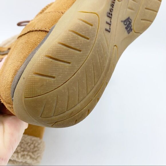 LL Bean Brown Suede Leather Zip Moccasin Winter Fleece Lined‎ Boots Girls - Picture 12 of 12